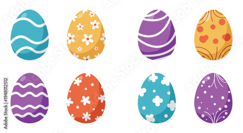 Colorful easter eggs with various patterns