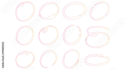 Colorful hand drawn circles and ellipses graphic elements on transparent background