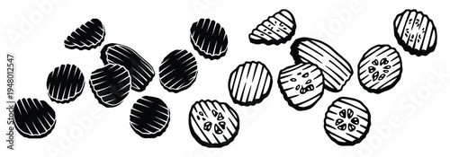 Black pickle slices vector illustration on transparent background set