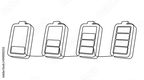 Continuous line drawing of battery charging levels in sequence set