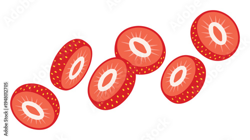 Strawberry slices and cross-sections on a transparent background for food