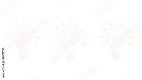 Creative lightbulb icons with internal brain and gear symbols representing smart thinking
