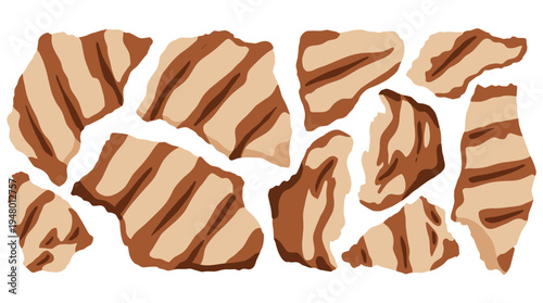 Grilled meat slices with dark char marks on transparent background