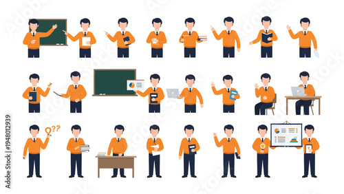 Teacher Poses for Education and Presentation: A dynamic collection of teacher figures, captured in a variety of poses suitable for educational and presentation purposes.