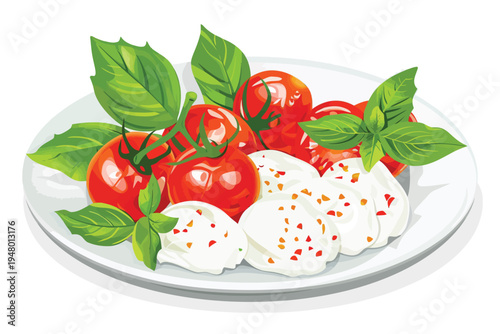 Plate With Cherry Tomatoes and Mozzarella isolated vector style