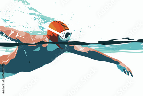 professional swimmer in competition swimming pool isolated vector style