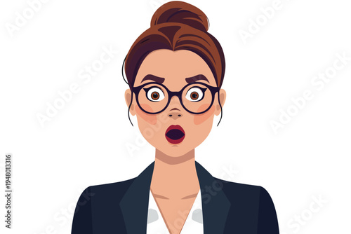 Shocked woman in business suit in glasses portrait isolated vector style