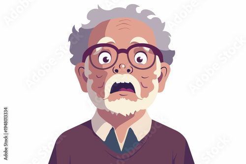 Shocked old man in glasses portrait isolated vector style