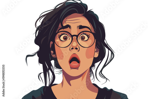 Shocked woman in glasses portrait isolated vector style