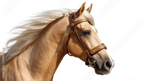 Tableau sur toile Isolated beautiful palomino horse head and neck profile with flowing blonde mane