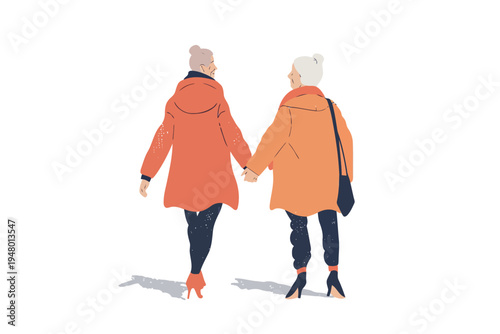 Two old women holding hands isolated vector style