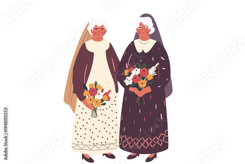 Two old women wedding isolated vector style