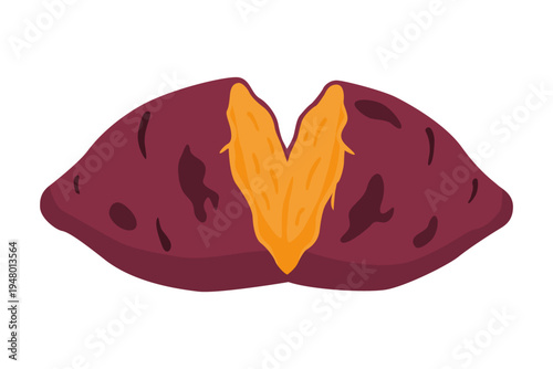 Baked Purple Sweet Potato Cut in Half Revealing Orange Flesh