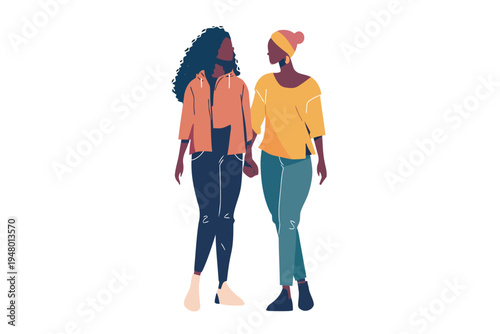 Two women holding hands isolated vector style
