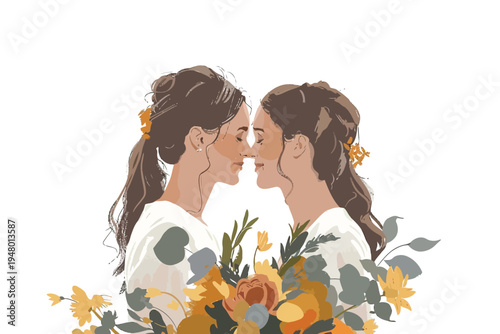 Two women wedding isolated vector style
