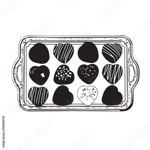 Assorted Cookies on a Baking Tray with Chocolate Patterns and Decorative Toppings.