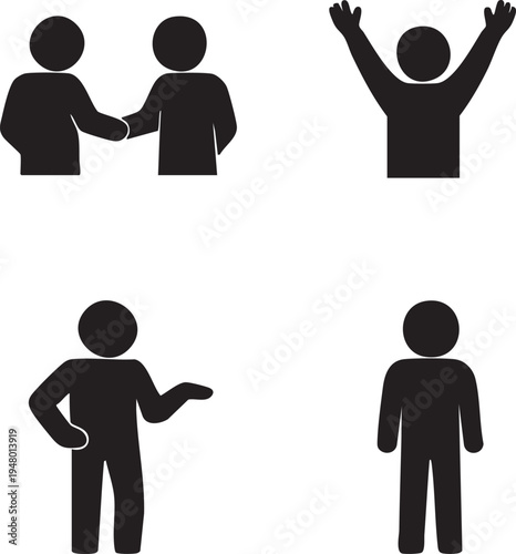 Set of 4 people icons vector, black silhouettes