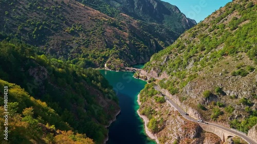 Aerial view of Lago di San Domenico and Eremo in Abruzzo, Italy