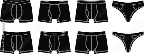 Men underwear collection silhouettes, boxer briefs and briefs set, male clothing undergarment fashion icons vector illustration isolated