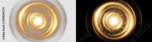 Tableau sur toile Golden swirling vortex tunnel, cosmic whirlpool spiral, glowing concentric rings