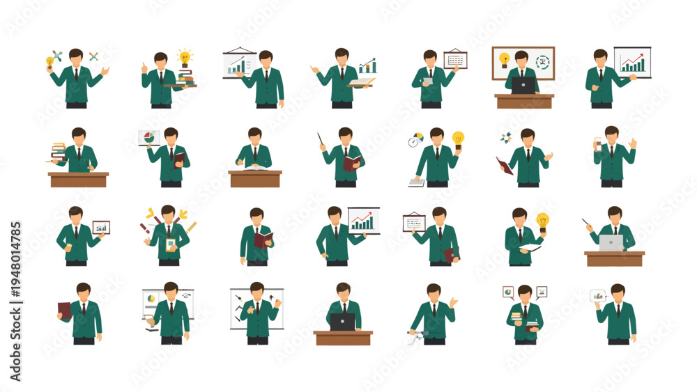 Fototapeta premium Business Process Icon Set: A comprehensive collection of business process icons, ideal for use in presentations, infographics, and other design projects.