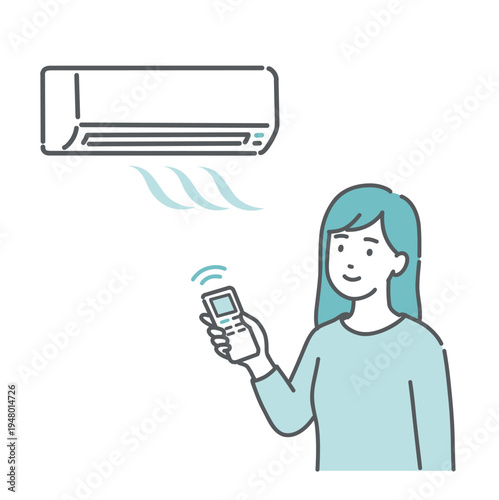 エアコン（冷房）で室温調節をする女性のイラスト