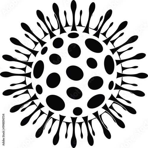 Virus cell icon silhouette, microscopic pathogen bacteria symbol, infectious disease biology concept, medical microbiology illustration isolated vector design