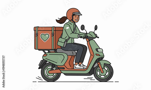 Minimalist Illustration of a Food or Package Delivery Service on a Moped