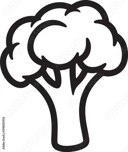 Vector broccoli icon, black outline on white background