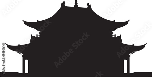 Chinese traditional pagoda temple silhouette isolated on white background