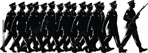 Soldiers, marching, military, parade, silhouettes, army, uniform, discipline, troop, formation, defense, patriotism, security, armed, forces, ceremony, marching, illustration, military, concept