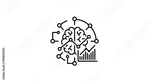 AI Brain Icon with Network Connections and Data Analytics Chart