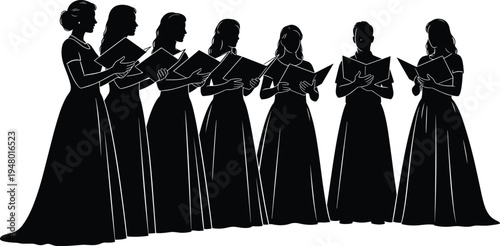 Women, choir, singers, silhouette, group, singing, music, performance, vocal, ensemble, harmony, concert, choir, rehearsal, cultural, stage, singers, illustration, artistic, concept