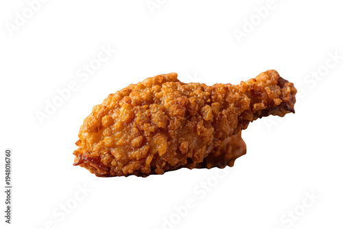 Golden crispy fried chicken drumstick showing delicious texture, fast food, delivery and snack concept, transparent background