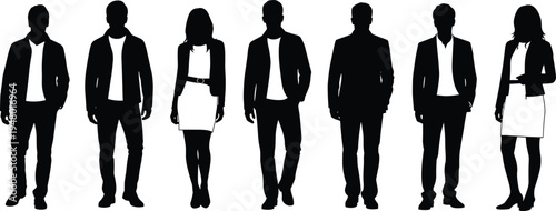 Business people silhouettes, professional team standing, corporate men and women outline, office workforce concept, leadership, teamwork, modern business lifestyle