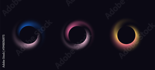 Abstract circle shapes with gradient isolated on black background. Vector set. Fluid vivid gradients for banners. Modern trendy design. Liquid shape. Colorful bright neon template. Dynamic soft color.