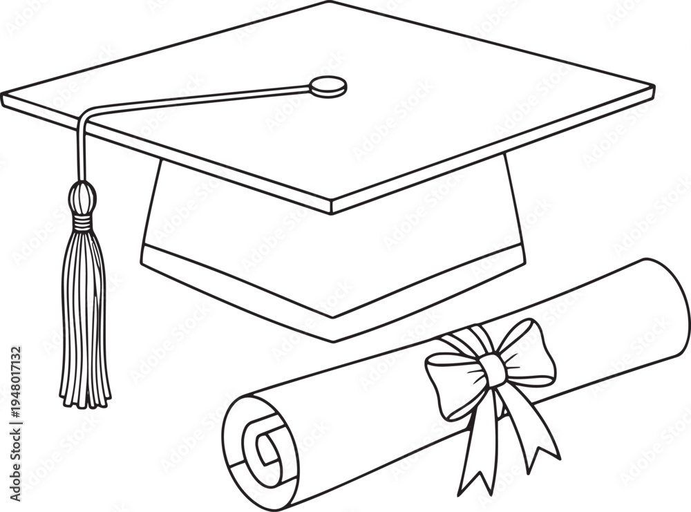 Fototapeta premium Vector illustration of graduation cap and diploma