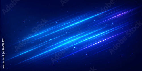 Abstract blue space background with glowing stars and bright cosmic light energy in the night sky