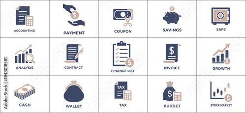 Financial icons set for business and accounting concepts