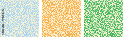 A triptych of textured panels in white yellow and green hues with intricate patterns