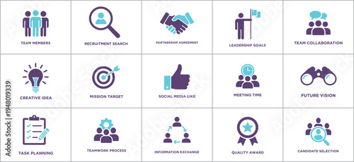 Business icons for teamwork, Collaboration, Leadership and management