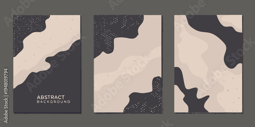 Abstract triptych with flowing organic shapes in neutral tones