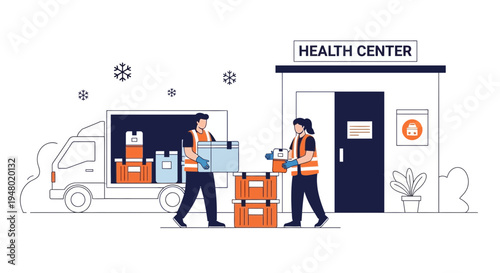 Delivery of medical supplies to a health center during winter
