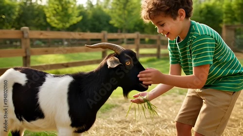 Child Feeding Goat Farm Livestock Rural Agriculture Countryside Family Fun