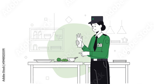 Food Safety Officer Preparing to Handle Food in a Clean Kitchen Environment