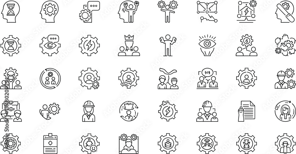Obraz premium Business process and management outline icons set vector illustration collection