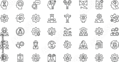 Business process and management outline icons set vector illustration collection