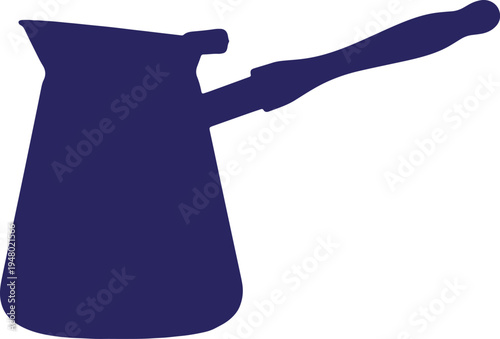 A minimalist dark blue silhouette of a traditional turkish coffee pot on a clean white background