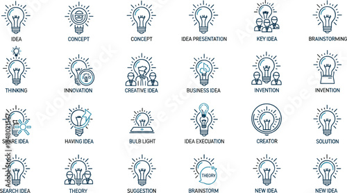 Creative idea lightbulb icons set brainstorming innovation concept solution presentation business thinking collection
