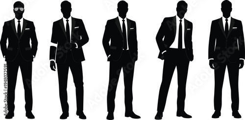 Professional businessmen character set wearing various formal suits and ties standing in confident poses isolated flat vector.